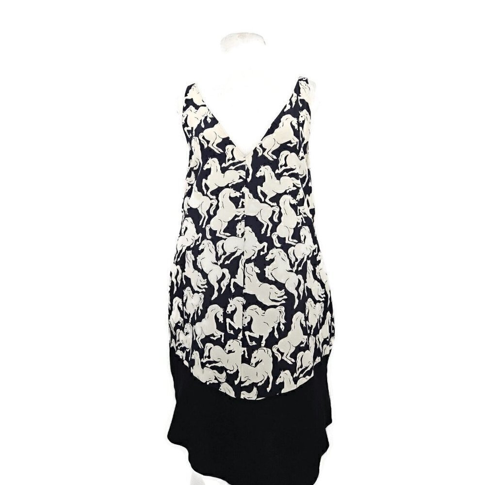 Stella McCartney Horse Print Dress Womens 40 US 4 Silk Black White Pockets